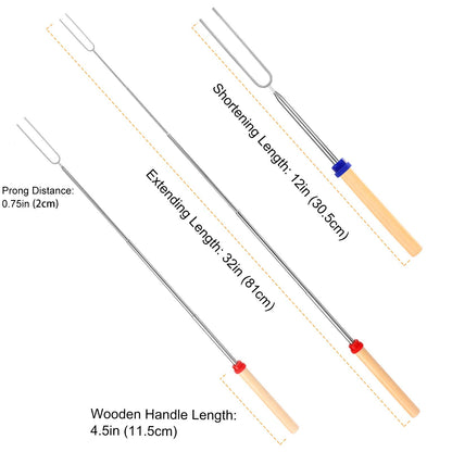 Marshmallow Roasting Sticks, Telescoping Smores Sticks for Open Fire Pit, 32 Inch Long Marshmallow Toasting Barbecue Forks Smores Skewers for Campfire Camping Hotdog Hot Dog Bonfire Grill, 5 Pack