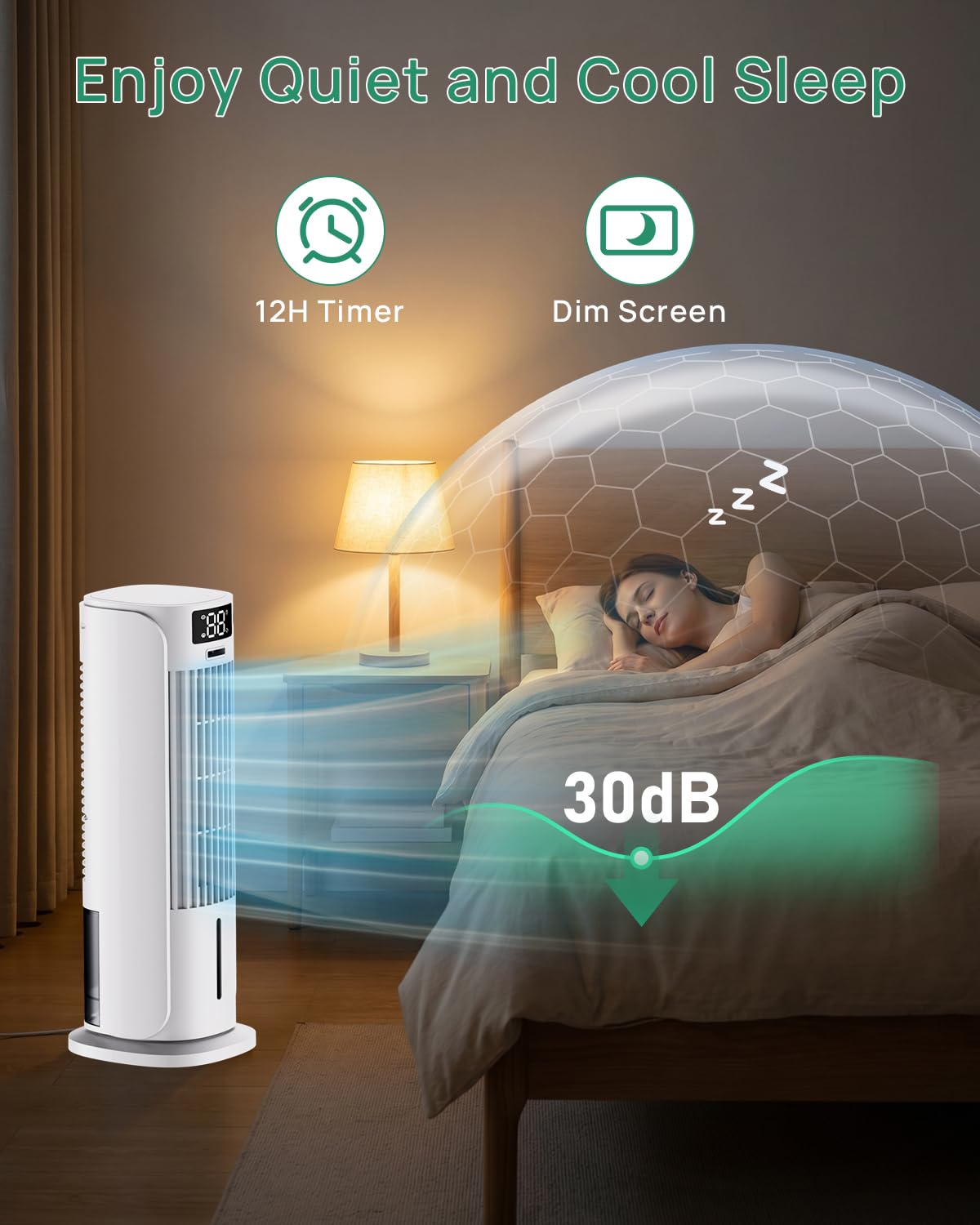 Portable Air Conditioner, 800ML Water Tank, 6 Speeds & 2 Cool Mist, 3 IN 1 Air Cooler, 90° Auto Oscillation, 12H Timer, 5M Remote Control, Quiet Cooling Tower Fan Air Conditioner for Room Office - Available at All In One Marketplace Canada