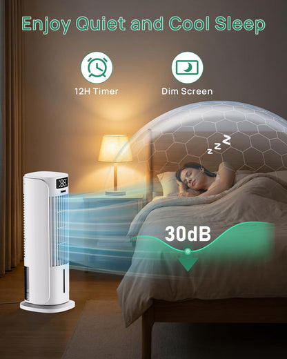 Portable Air Conditioner, 800ML Water Tank, 6 Speeds & 2 Cool Mist, 3 IN 1 Air Cooler, 90° Auto Oscillation, 12H Timer, 5M Remote Control, Quiet Cooling Tower Fan Air Conditioner for Room Office - Available at All In One Marketplace Canada