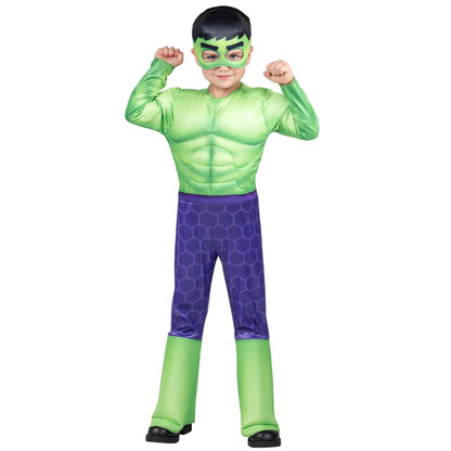 Déguisement d'Halloween officiel Hulk pour tout-petit Marvel - Combinaison rembourrée de qualité supérieure et masque en tissu (3T-4T)
