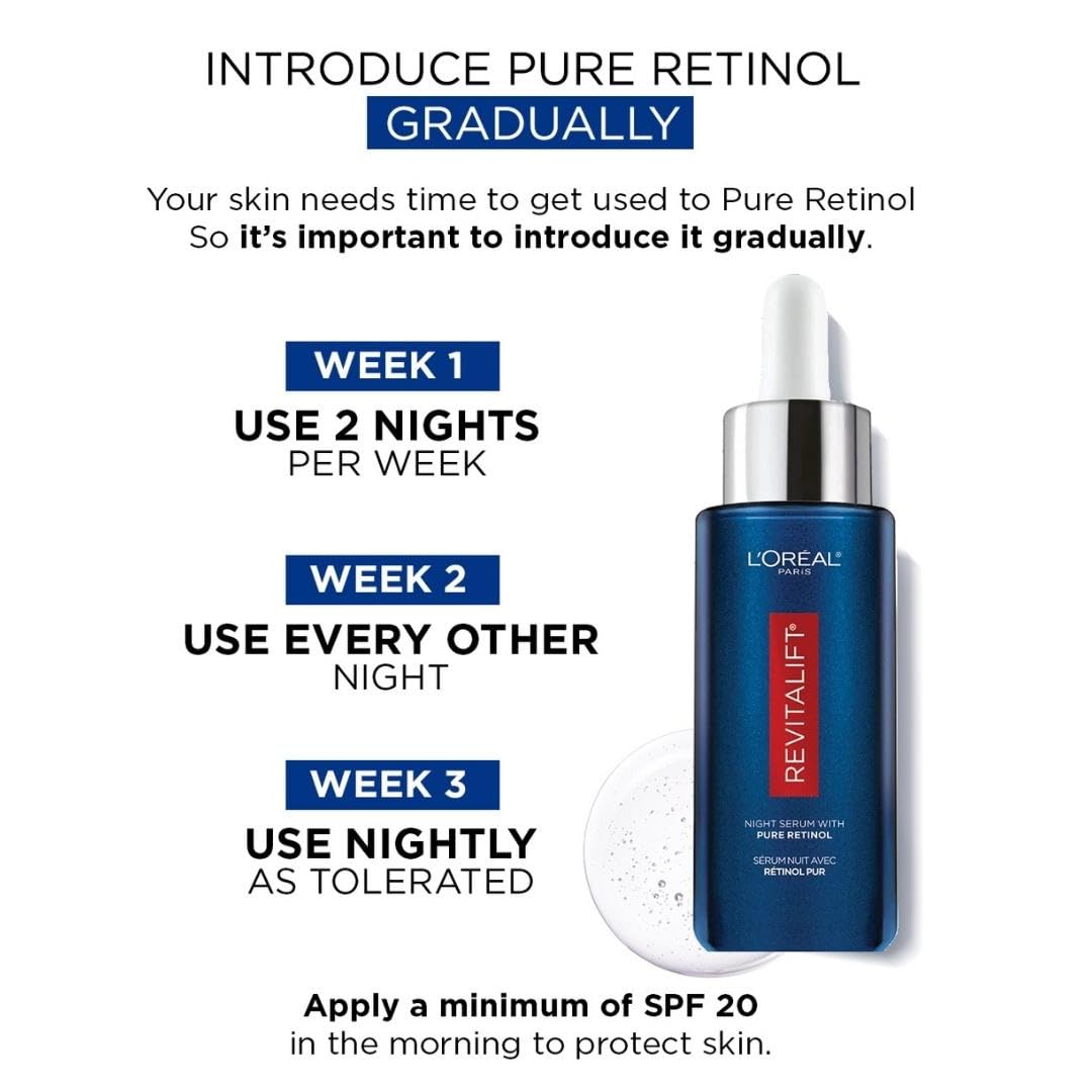 L'Oreal Paris 0.3% Pure Retinol Serum for Face, Night Serum Visibly Reduces the Look of Deep Wrinkles & Smoothes Texture, Revitalift Derm Intensives, 30ml - Available at All In One Marketplace Canada