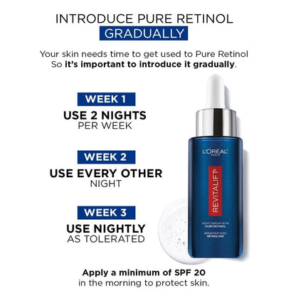 L'Oreal Paris 0.3% Pure Retinol Serum for Face, Night Serum Visibly Reduces the Look of Deep Wrinkles & Smoothes Texture, Revitalift Derm Intensives, 30ml - Available at All In One Marketplace Canada