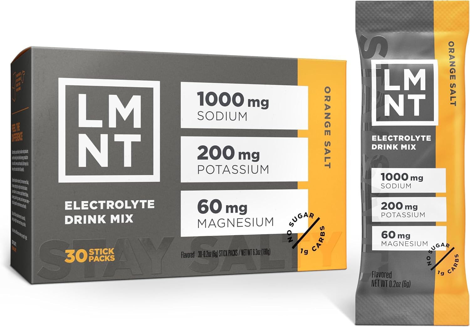 LMNT Electrolyte Drink Mix | Hydration Powder | Keto & Paleo | No Sugar, No Artificial Ingredients | 30 Stick Packs (Orange Salt)