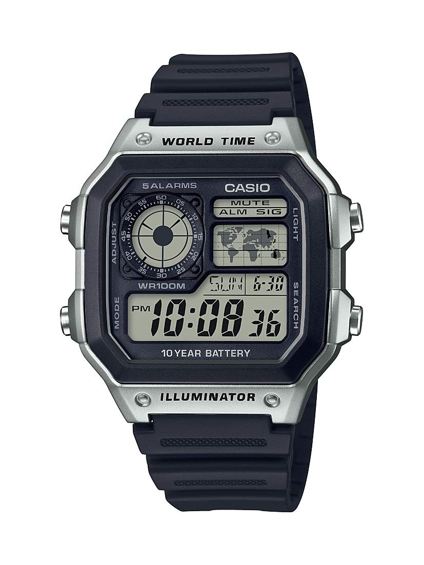 Casio Men's 10-Year Battery Japanese Quartz Watch with Resin Strap, Black, 21 (Model: AE-1200WH-1CVCF) Casio