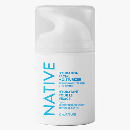 Native Hydrating Facial Moisturizer for dry skin, Silicone Free, Fragrance Free, with Vitamin B3 and Shea Butter, Dermatologist Tested, 50 mL
