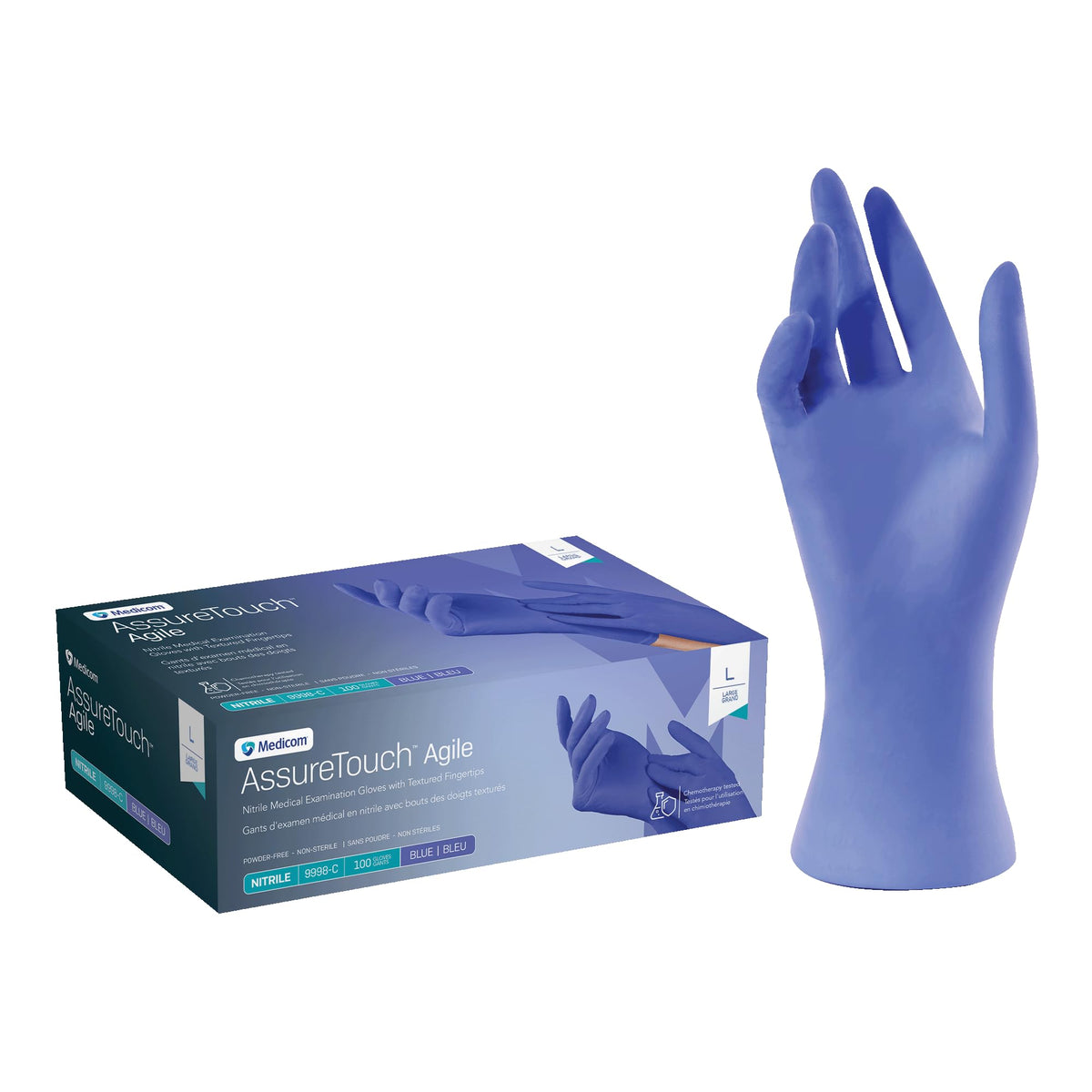 Medicom AssureTouch Agile Nitrile Exam Gloves, Medium, 4.5 Mil, 100 Count