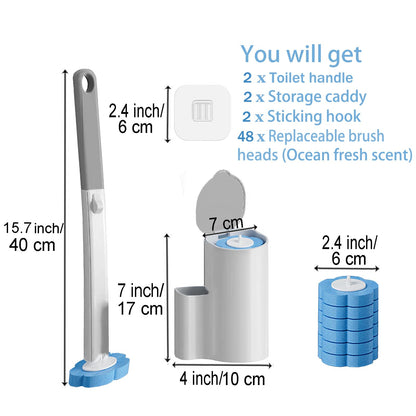 Ucaimao 2 Pack Disposable Toilet Brush and Holder Set,Extended Handle with 48 Cleaner Refills Toilet Brush for Toilet Bowl Cleaners,Bathroom Cleaning,Sink, Bathtub, Floor - Blue (Ocean Fresh Scent) - Available at All In One Marketplace Canada