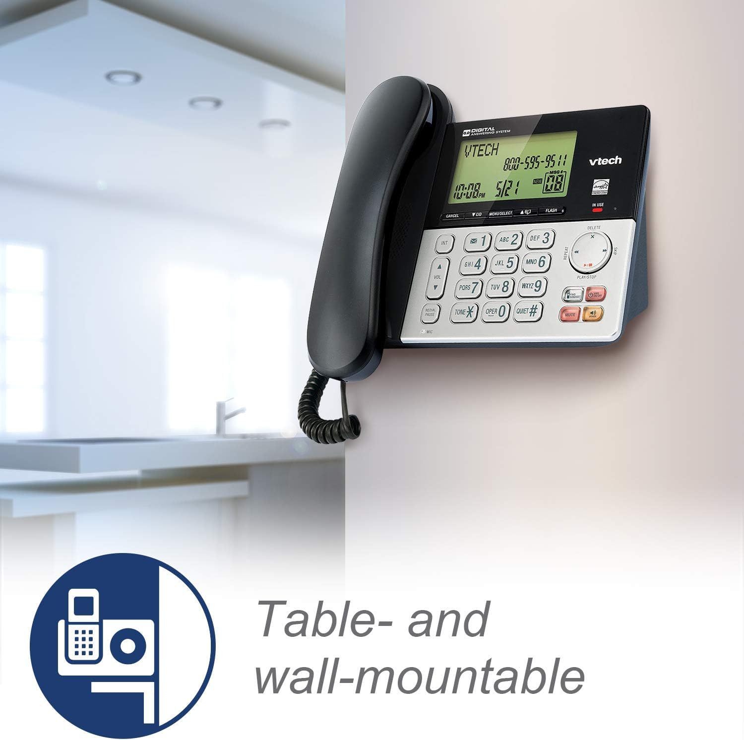 VTech CS6949-2 DECT 6.0 Corded/2-Cordless Telephone System, Black/Silver VTech