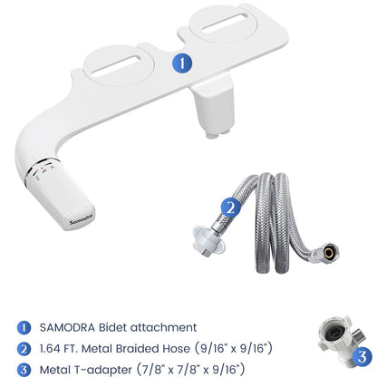 SAMODRA Ultra-Slim Bidet Attachment, Minimalist Non-Electric Dual Nozzle (Frontal & Rear Wash) Adjustable Water Pressure, Fresh Water Bidet Toilet Seat Attachment, Easy to Install