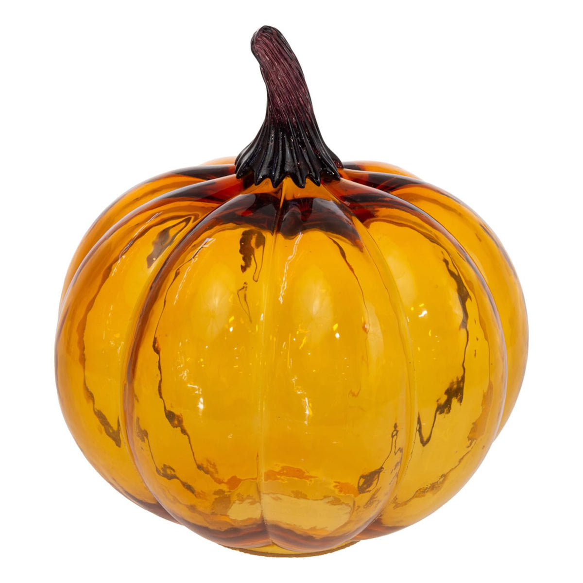 Citrouille décorative en verre soufflé à la bouche Boston International pour table, manteau de cheminée ou étagère, décoration d'automne, de Thanksgiving et d'Halloween pour la maison, grande, orange ambré