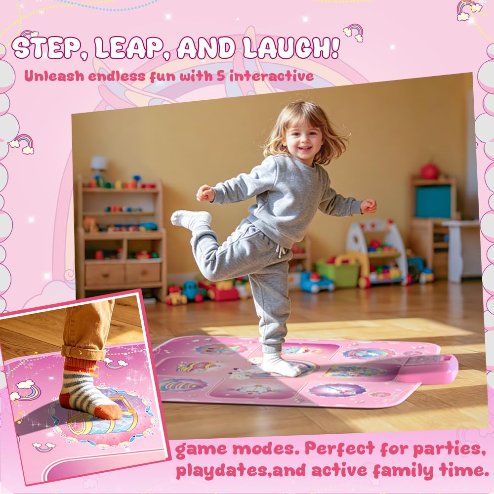 GirlsHome Dance Mat - Unicorn Toys for Girls Electronic Dance Pad with 5 Game Modes, Built-in Music, Touch Sensitive Light Up LED Kids Musical Mat, Christmas & Birthday Gift for Toddler Girls 3-12 🍁 All In One Marketplace Canada