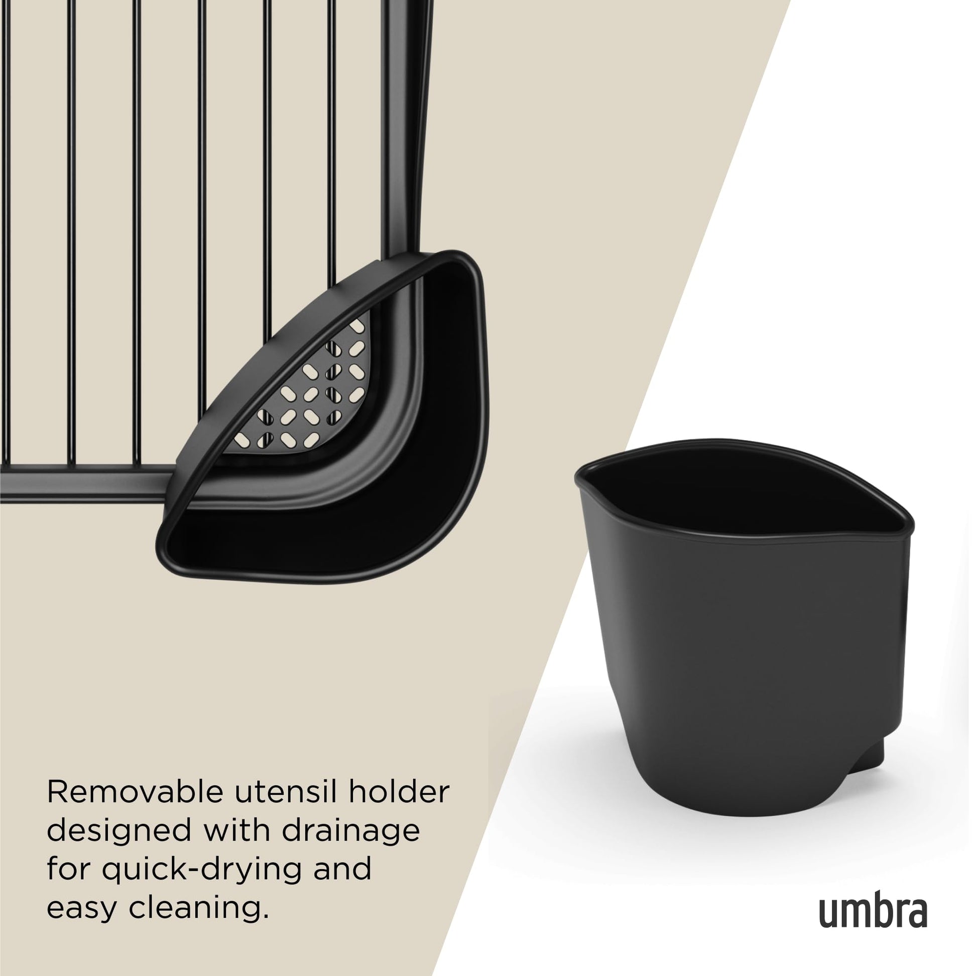Umbra Sinkin Dish Drying Rack – Drainer Caddy with Removable Cutlery Holder – Use in Sink or On Counter, Standard, Black Umbra