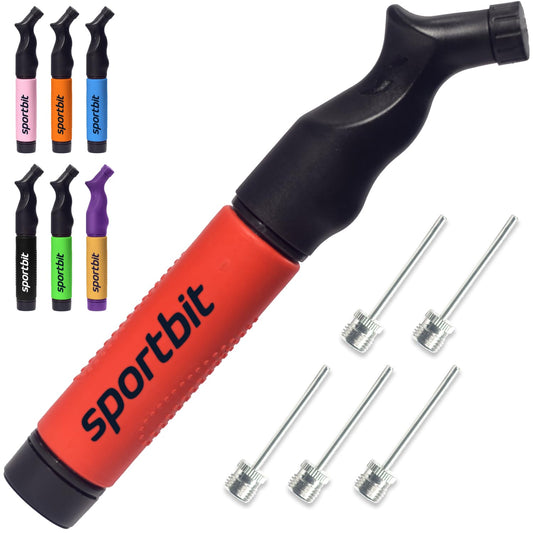 SPORTBIT Ball Pump for Sports Balls - Basketball Pump, Volleyball Pump, Football & Soccer Ball Air Pump - Hand Pump for All Sport Balls - Push & Pull Inflating System - Goes with 5 Needles Set