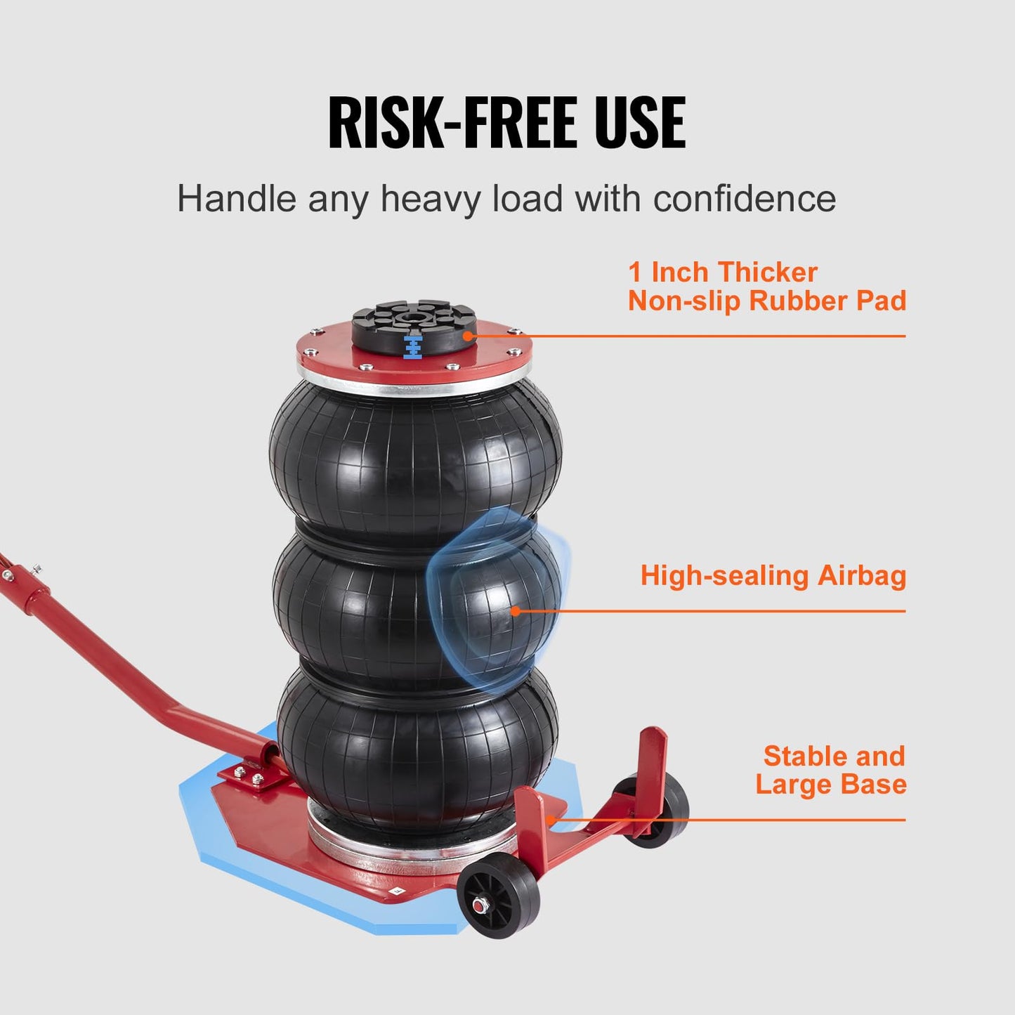 VEVOR Air Jack, 3 Ton/6600 lbs Triple Bag Air Jack, Airbag Jack with Six Steel Pipes, Lift up to 17.7 inch/450 mm, 3-5 s Fast Lifting Pneumatic Jack, with Long Handles for Cars, Garages, Repair, (Red) VEVOR