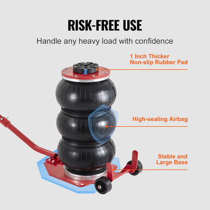 VEVOR Air Jack, 3 Ton/6600 lbs Triple Bag Air Jack, Airbag Jack with Six Steel Pipes, Lift up to 17.7 inch/450 mm, 3-5 s Fast Lifting Pneumatic Jack, with Long Handles for Cars, Garages, Repair, (Red) VEVOR