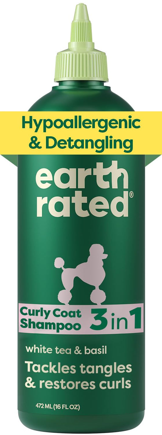 Earth Rated (A Canadian Company), 3-in-1 Detangling Dog Shampoo and Conditioner, Deodorizing Oatmeal Shampoos for Dogs and Puppies, Great for Smelly Pets, White Tea and Basil Scent, 473 ml