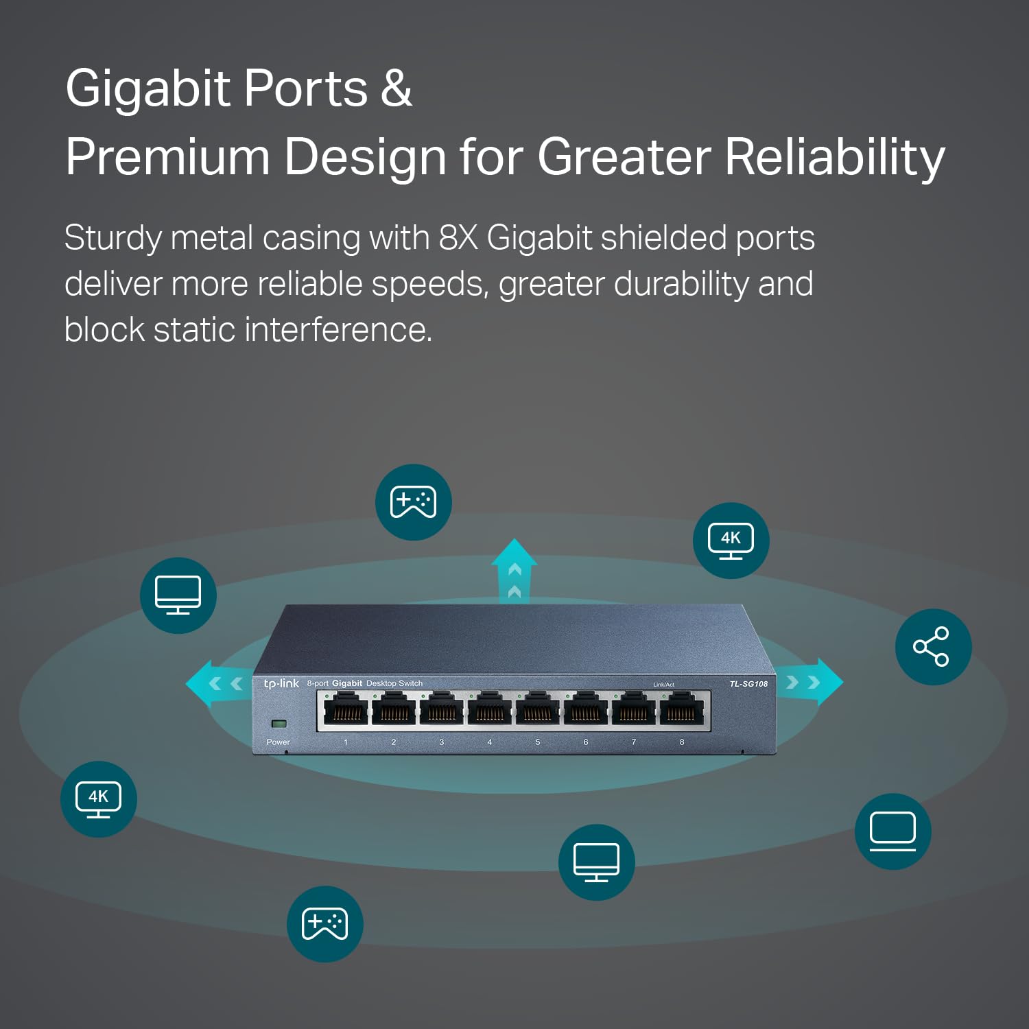 TP-Link TL-SG108 | 8 Port Gigabit Unmanaged Ethernet Network Switch, Ethernet Splitter | Plug & Play | Fanless Metal Design | Shielded Ports | Traffic Optimization | Limited Lifetime Protection