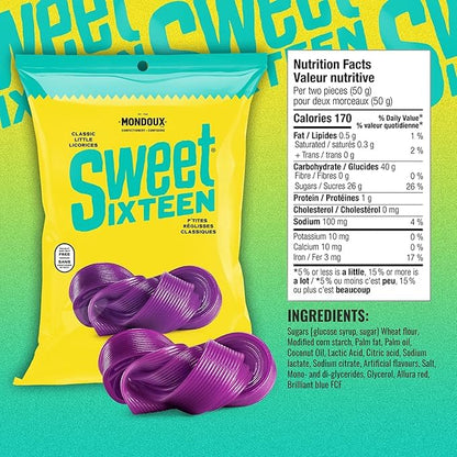 Sweet Sixteen Grape Licorice Ribbon Candy - Purple Chewy Rolls - Nut-Free - 8 Pack Bundle (125g Each)