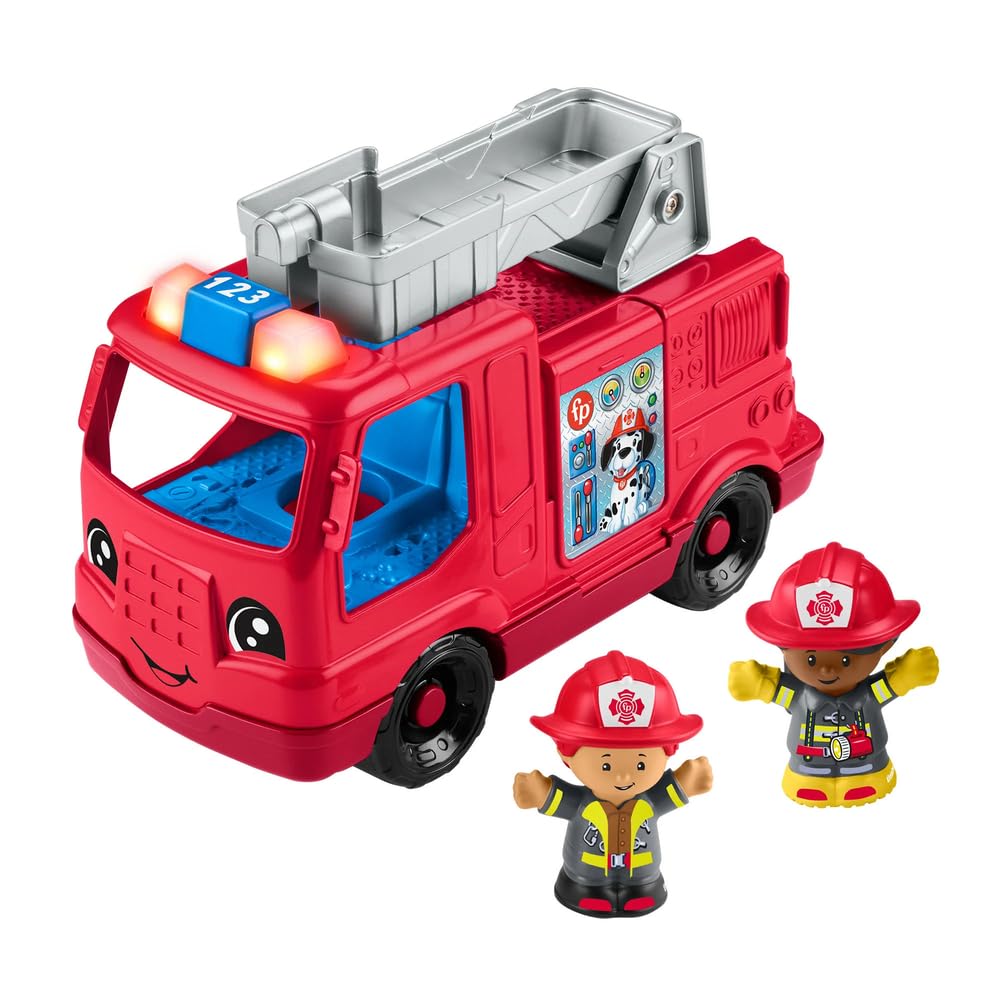 Fisher-Price Little People Toddler Toy Fire Truck Musical Push-Along Vehicle with 2 Figures for Pretend Play Ages 1+ Years Fisher-Price