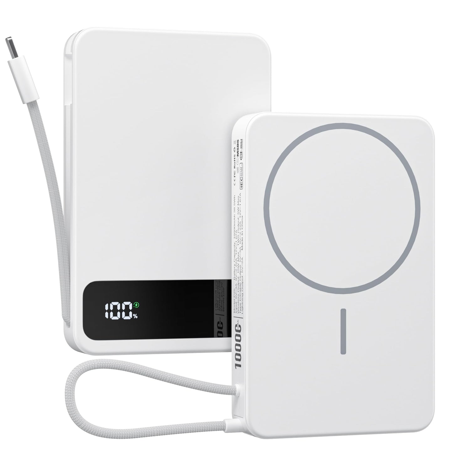 Magnetic Power Bank, 10,000mAh Wireless Portable Charger for Mag-Safe 15W Fast Charging, Battery Pack with USB-C/Lightning Cable 22.5W in/Out for iPhone 17/16/15/14/13/12 Series, AirPods & More - Available at All In One Marketplace Canada