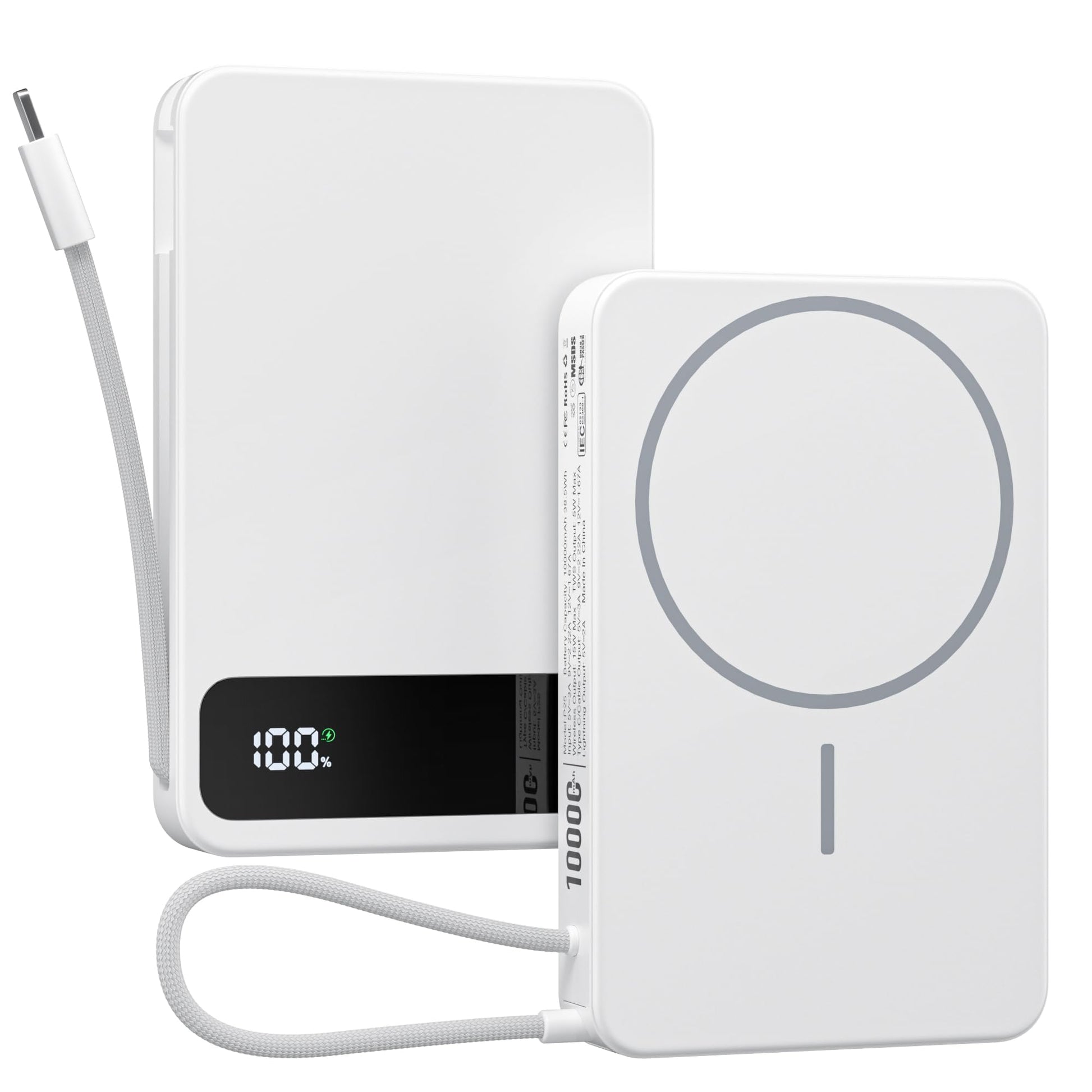 Magnetic Power Bank, 10,000mAh Wireless Portable Charger for Mag-Safe 15W Fast Charging, Battery Pack with USB-C/Lightning Cable 22.5W in/Out for iPhone 17/16/15/14/13/12 Series, AirPods & More - Available at All In One Marketplace Canada