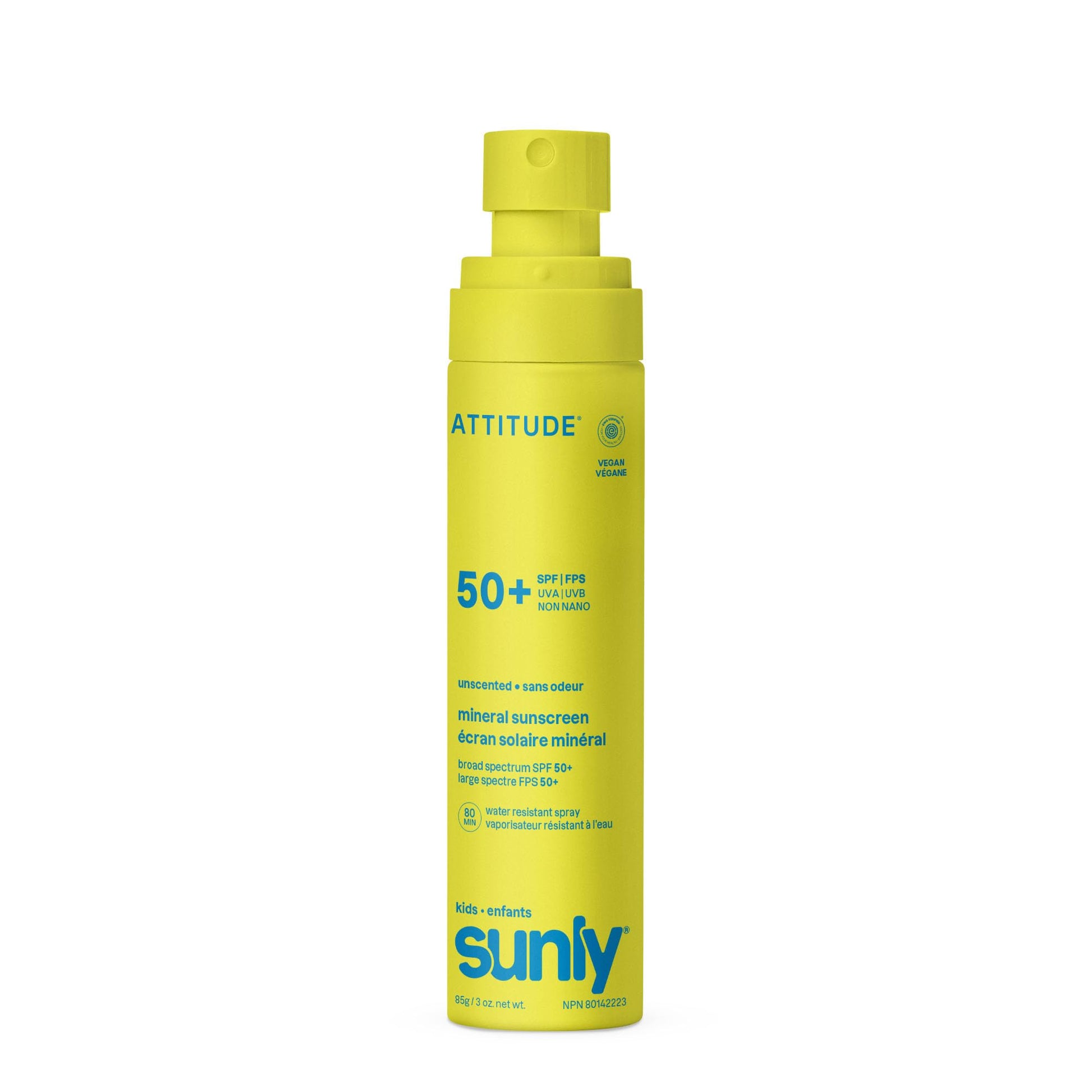 ATTITUDE Kids Mineral Sunscreen Lightweight Lotion SPF 50, Broad Spectrum Zinc Oxide, EWG Verified, Non-Nano, Water-Resistant 80 Minutes, Non-Greasy for Face & Body, Vegan, Unscented, 80 grams - Available at All In One Marketplace Canada