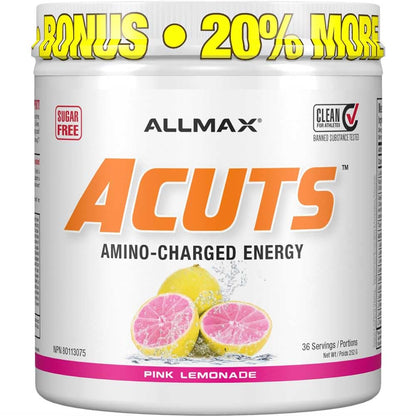 ALLMAX ACUTS Amino Energy Powder with Amino Acids Supplement, Pink Lemonade, 36 Servings, Caffeine, Green Coffee Extract, 2000 mg Taurine, L-Carnitine, Sugar Free, Gluten & Dye Free, Amino Acid Drink