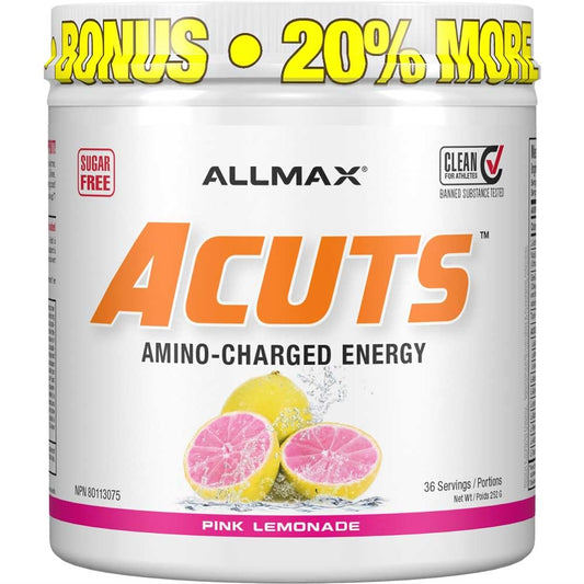 ALLMAX ACUTS Amino Energy Powder with Amino Acids Supplement, Pink Lemonade, 36 Servings, Caffeine, Green Coffee Extract, 2000 mg Taurine, L-Carnitine, Sugar Free, Gluten & Dye Free, Amino Acid Drink