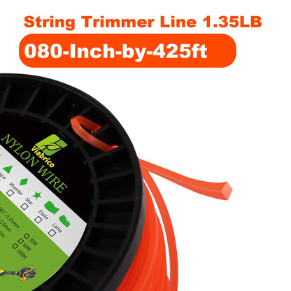 VIABRICO 0.080 Inch Trimmer Line, 0.080" Weed Wacker Eater String, Commercial Grade Square Nylon String Trimmer Line Replacement for String Trimmer Weed Trimmer .080"-425ft-1.35lb-Spool