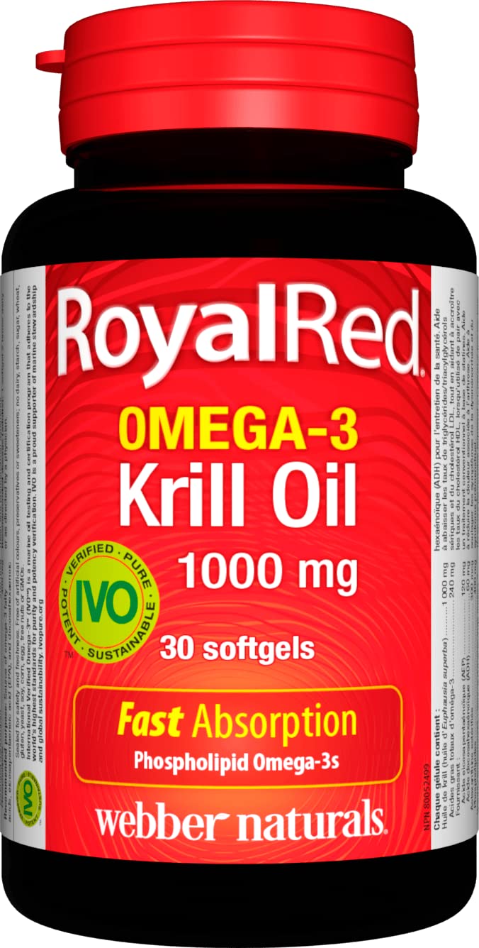 Webber Naturals RoyalRed Krill Oil 1000 mg, 30 Softgels, Supports Cardiovascular Health and Brain Function, Antioxidant Support - Available at All In One Marketplace Canada