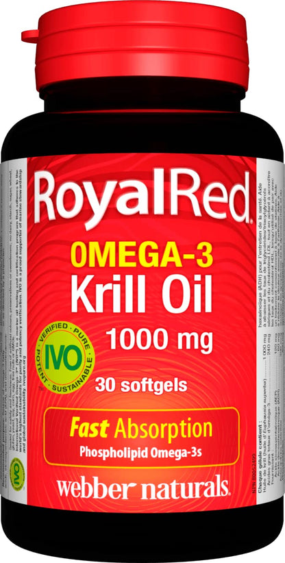 Webber Naturals RoyalRed Krill Oil 1000 mg, 30 Softgels, Supports Cardiovascular Health and Brain Function, Antioxidant Support - Available at All In One Marketplace Canada