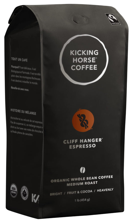 Kicking Horse Coffee, Cliff Hanger Espresso, Medium Roast, Whole Bean, 1 lb - Certified Organic, Fairtrade, Kosher Coffee