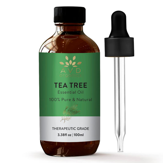 AVD Organics Tea Tree Oil | 100% Pure and Natural Tea Tree Essential Oil for skin | for Nail Fungus Face Aromatherapy Home Diffusers Carrier | 3.38 fl. Oz
