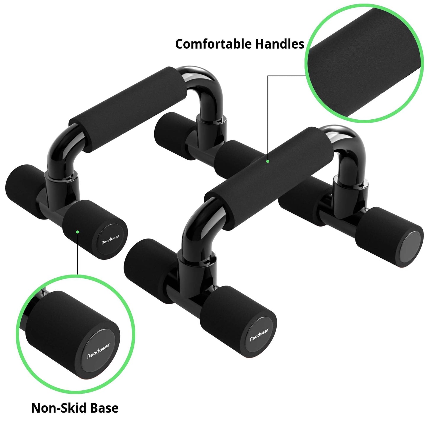 Readaeer Push Up Bars Gym Exercise Equipment Fitness 1 Pair Pushup Handles with Cushioned Foam Grip and Non-Slip Sturdy Structure Push Up Bars for Men & Women（Black）
