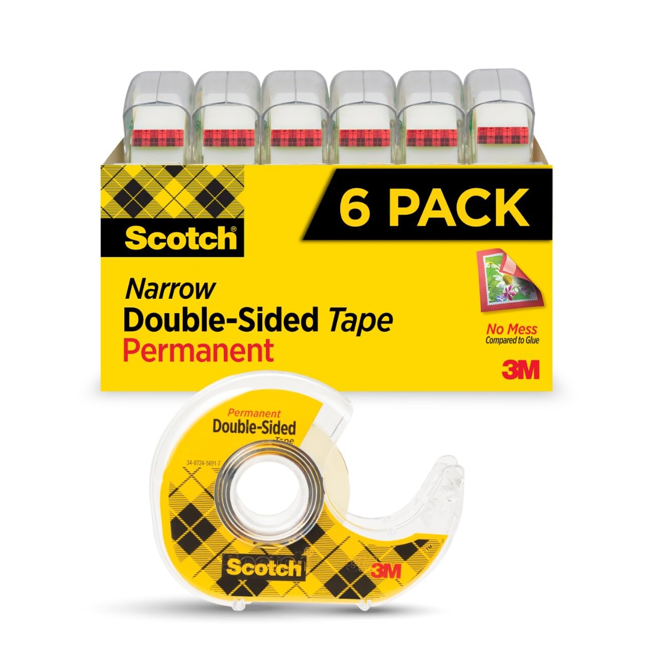 Scotch Double Sided Tape, 1/2 x 500 Inches, 6 Dispensers/Pack (6137H-2PC-MP) Scotch