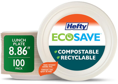 Hefty ECOSAVE Compostable Disposable Paper Plates Lunch 8.86", 100 Count 🍁 All In One Marketplace Canada