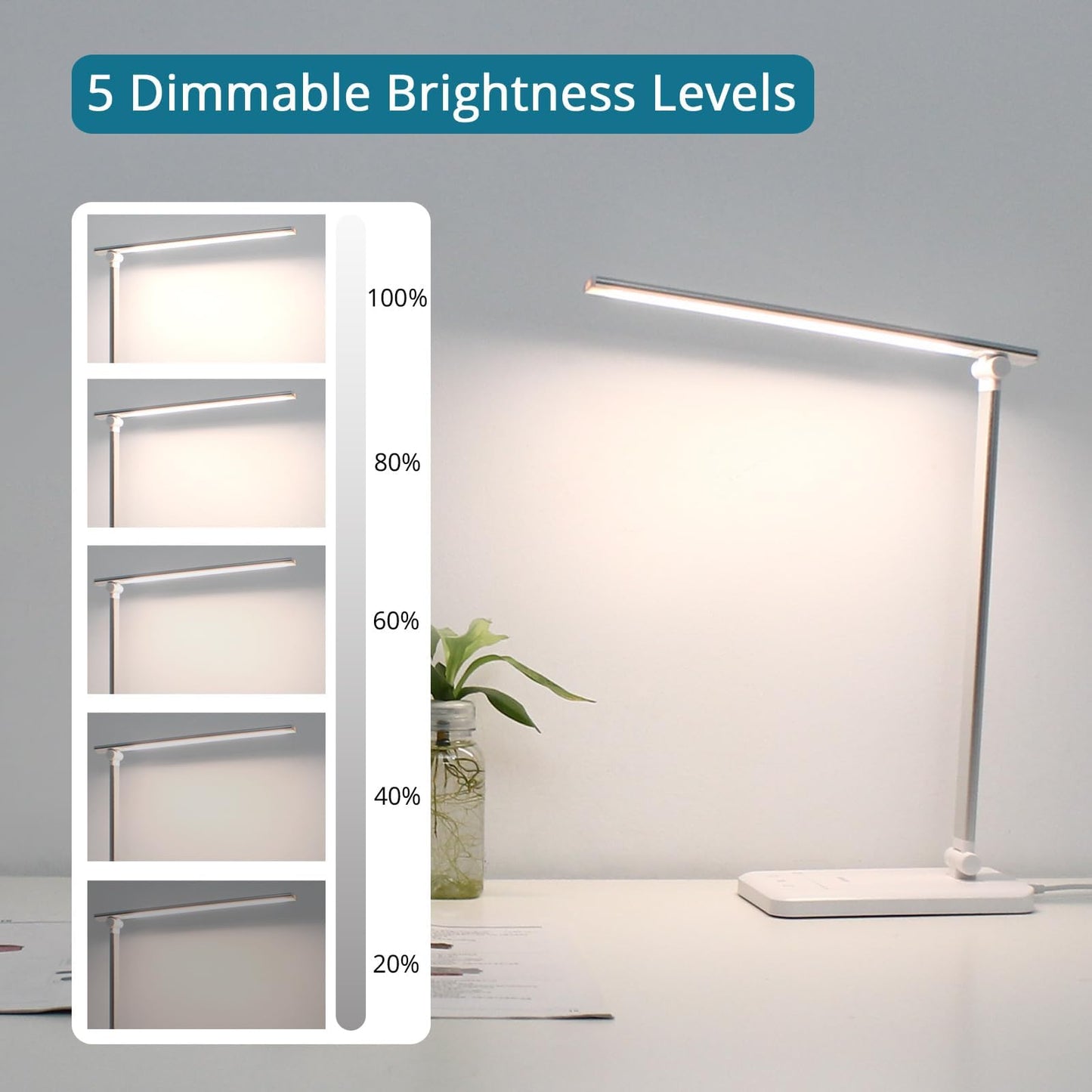 Semlos Desk Lamp, Dimmable LED Table Lamp with 25 Lighting Modes, Eye-Caring Touch Control Desk Light, 45 Min Auto Timer & Memory, White - Available at All In One Marketplace Canada