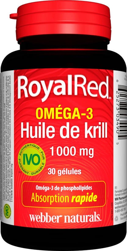 Webber Naturals RoyalRed Krill Oil 1000 mg, 30 Softgels, Supports Cardiovascular Health and Brain Function, Antioxidant Support - Available at All In One Marketplace Canada