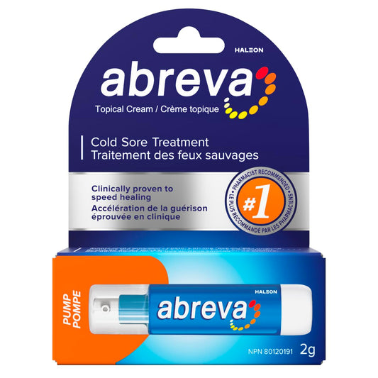 Abreva Cream Pump Cold Sore Treatment, Heals your cold sore in 4.1 days 1 , Contains docosanol to protect healthy cells against the virus, 2 g - Available at All In One Marketplace Canada