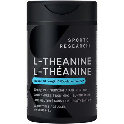 Sports Research® Double Strength ‘Suntheanine’ L-Theanine with Organic Coconut Oil - Promotes Alertness, Focus, and Relaxation without Drowsiness - 200 mg L Theanine Supplement - 60 Softgel Capsules - Available at All In One Marketplace Canada