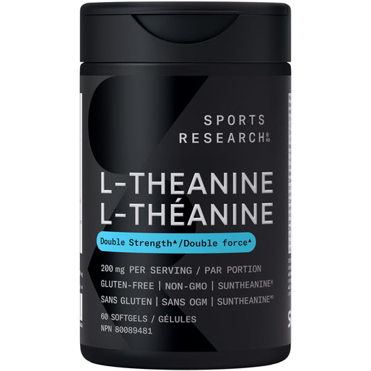 Sports Research® Double Strength ‘Suntheanine’ L-Theanine with Organic Coconut Oil - Promotes Alertness, Focus, and Relaxation without Drowsiness - 200 mg L Theanine Supplement - 60 Softgel Capsules - Available at All In One Marketplace Canada