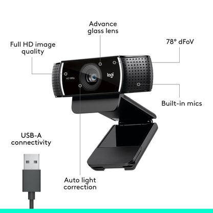 Logitech C922x HD Pro PC Webcam for Fast-Moving Live Game Streaming - Black