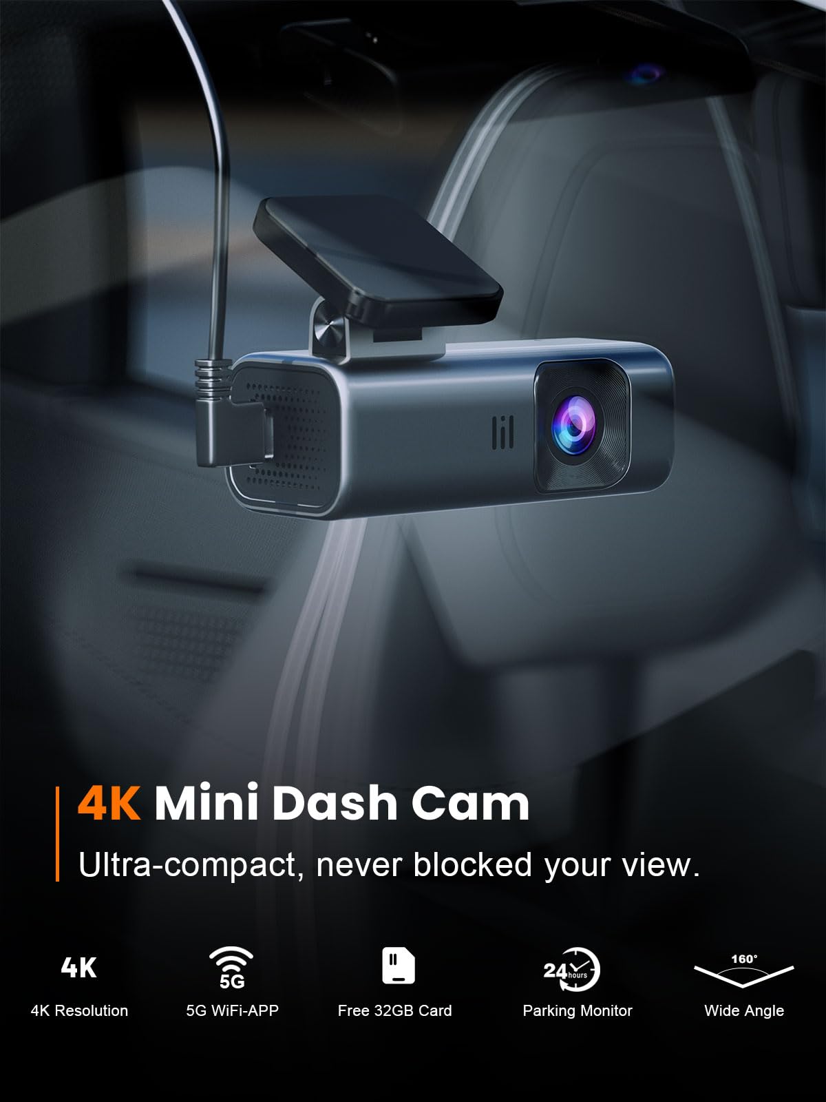 galphi 4K Dash Cam Front, Built-in 5G WiFi, 32GB Card Included, Dash Camera for Cars, Mini Dashcam for Cars with Loop Recording, G-Sensor, 24 Hours Parking Monitor, APP, Support 256GB Max