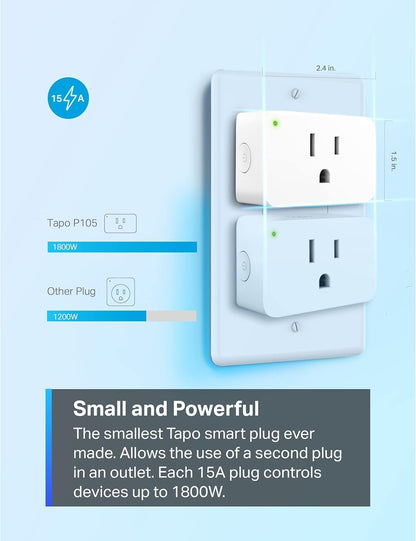 TP-Link Tapo Smart Plug Mini 15A, Smart Home Wi-Fi Plug, Super Easy Setup, Compatible with Alexa & Google Home, No Hub Required, UL Certified, 2.4G WiFi Only, White, Tapo P105(2-Pack) 🍁 All In One Marketplace Canada
