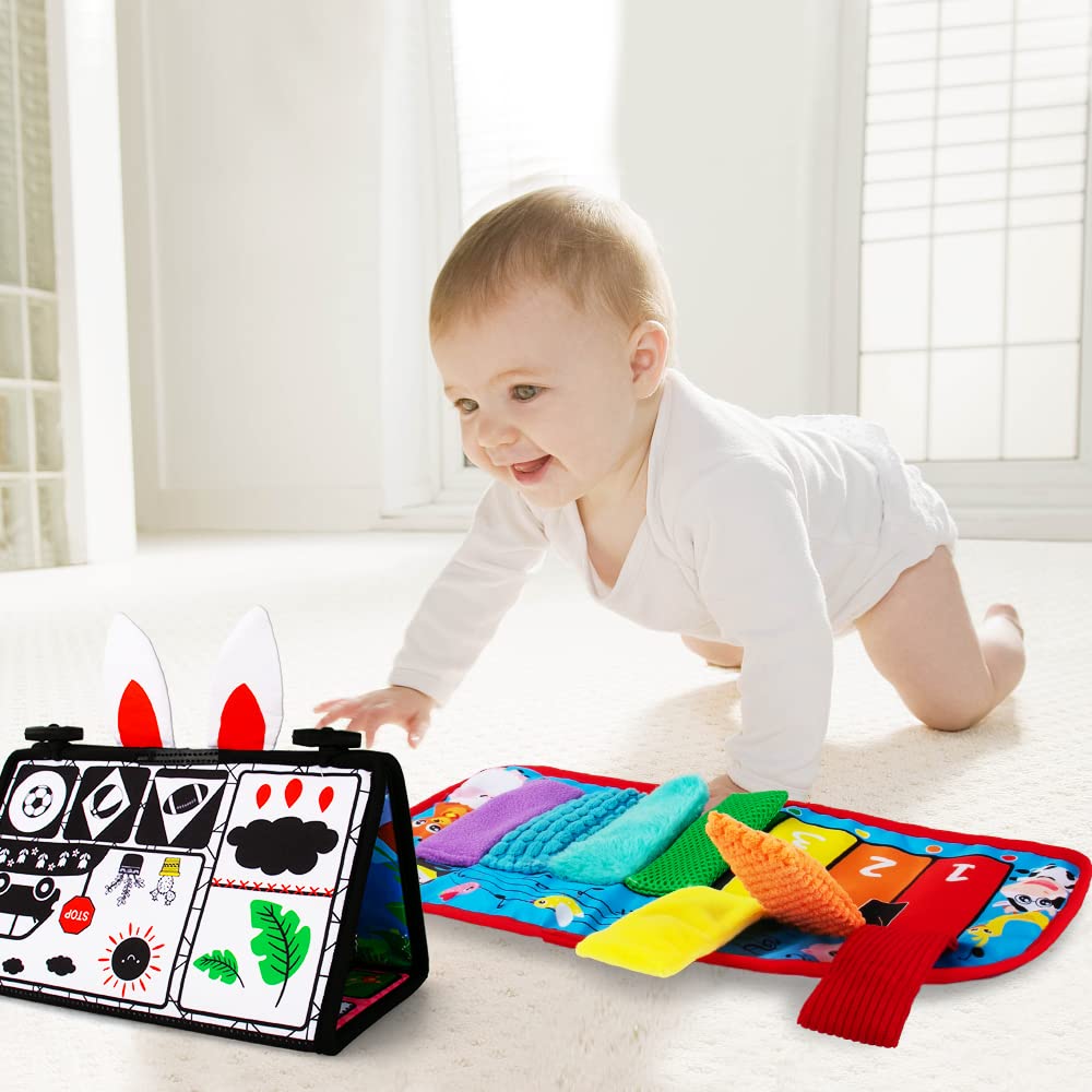 Inbeby Tummy Time Mirror Toy & Play Activity Cinrkle Mat, Black and White High Contrast Baby Newbron Toys 0 3 6 Months Brain Development, Snesory Texture Piano Infant Toys 0 3 6 Months with Squeaker - Available at All In One Marketplace Canada