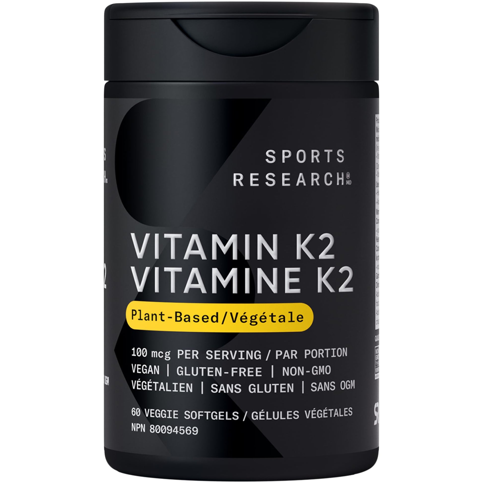 Sports Research® Vitamin K2 MK-7 100mcg with Coconut MCT Oil, 60 Vegan Softgels (2 Month Supply), Vegan Certified, Non-GMO Verified, Gluten & Soy Free Supplement