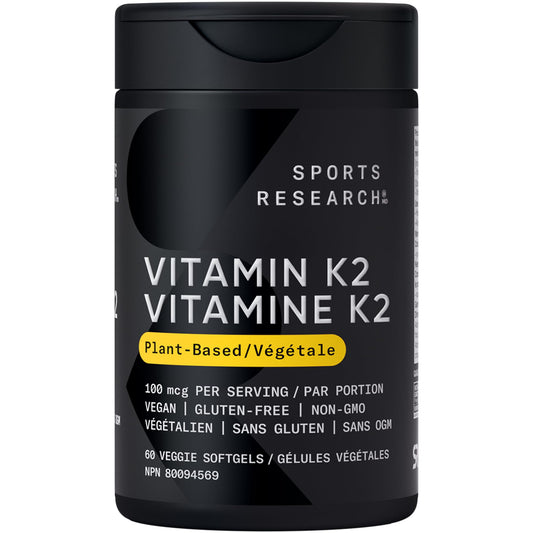 Sports Research® Vitamin K2 MK-7 100mcg with Coconut MCT Oil, 60 Vegan Softgels (2 Month Supply), Vegan Certified, Non-GMO Verified, Gluten & Soy Free Supplement