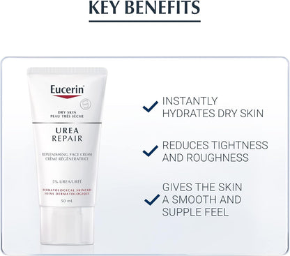 Eucerin Urea Repair Day Face Cream, 5% Urea, Non-Greasy, Dry Skin, 50mL 🍁 All In One Marketplace Canada