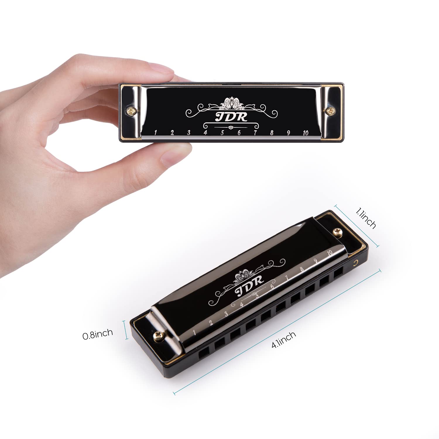 JDR Harmonica C, Blues armonica Key of C 10 Hole 20 Tone with Case Mouth Organ Standard Diatonic for Kids Beginner Adults Professional Player Teacher Parents Students Black New Year Gift