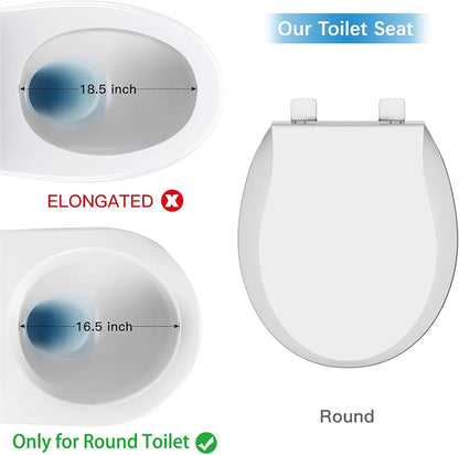 Quiet-Close Toilet Seat Round, Slow Close & Quick Release, Adjustable Quick Screw Attach Non-Slip Hinges, Easy to Install, Universal Fit ExploreHorizon